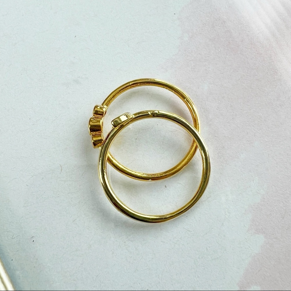 Three Sisters Clear Crystal CZ 2pc Moon Gold Tone S925 Stamped Ring Set Size 6 - Picture 2 of 3
